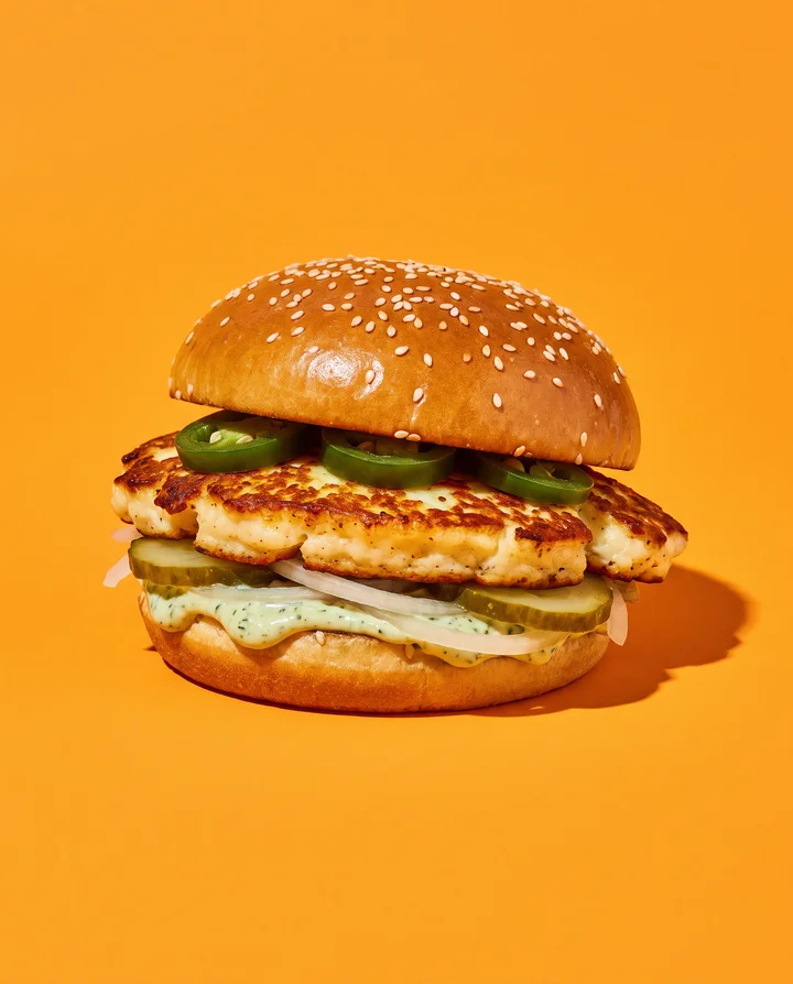 Der Grüne: gesmashter Halloumi mit goldener Kruste, Jalapeño, Gurke, Zwiebel, Kräutersauce.